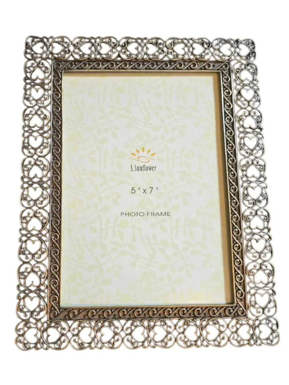 9 x 7 Silver Heart Filigree Picture Frame Ornate Metal Photo Frame Wedding Decor